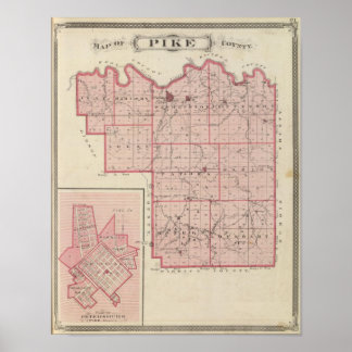 Póster Mapa del condado de Pike con el plan de Petersburg