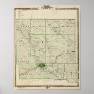 Póster Mapa del condado de Polk, estado de Iowa