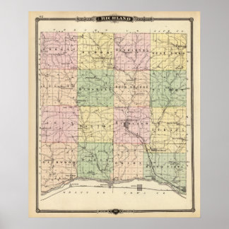 Póster Mapa del condado de Richland, estado de Wisconsin