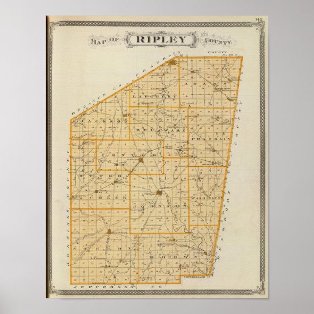 Póster Mapa del condado de Ripley (Frente)