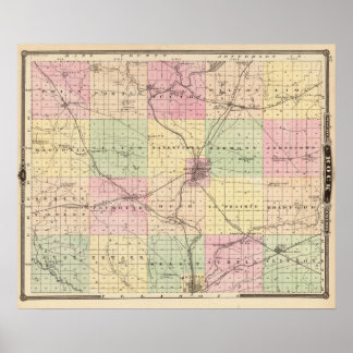 Póster Mapa del condado de Rock, estado de Wisconsin