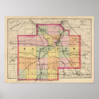 Póster Mapa del condado de Saginaw, Michigan