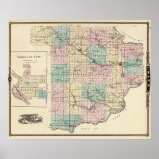 Póster Mapa del condado de Sauk y la ciudad de Kilbourn