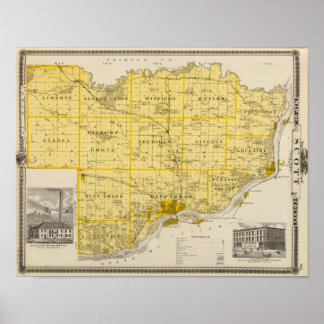Póster Mapa del condado de Scott, estado de Iowa