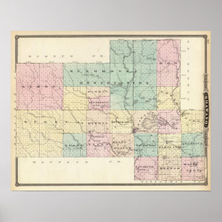 Póster Mapa del condado de Shawano, estado de Wisconsin