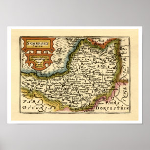 Póster Mapa del condado de Somerset