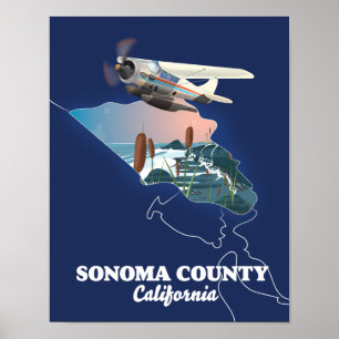 Póster Mapa del condado de Sonoma California