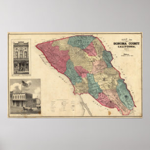 Póster Mapa del condado de Sonoma California