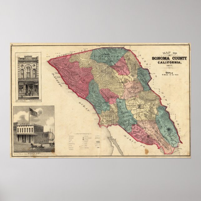 Póster Mapa del condado de Sonoma, California (Frente)