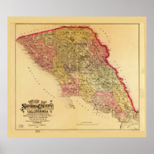 Póster Mapa del condado de Sonoma, California (1884)