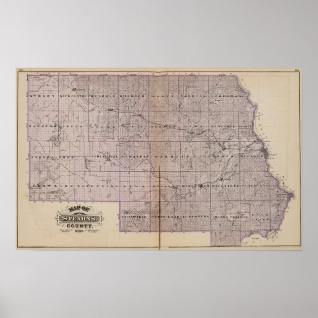 Póster Mapa del condado de Stearns, Minnesota (Frente)