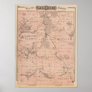 Póster Mapa del condado de Steele, Minnesota
