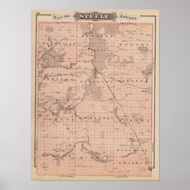 Póster Mapa del condado de Steele, Minnesota (Frente)