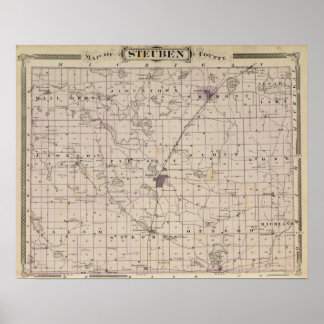Póster Mapa del condado de Steuben Indiana