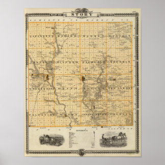 Póster Mapa del condado de Story, estado de Iowa