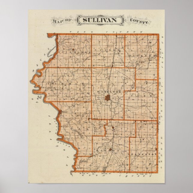 Póster Mapa del condado de Sullivan (Frente)