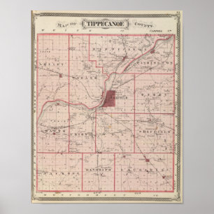 Póster Mapa del condado de Tippecanoe