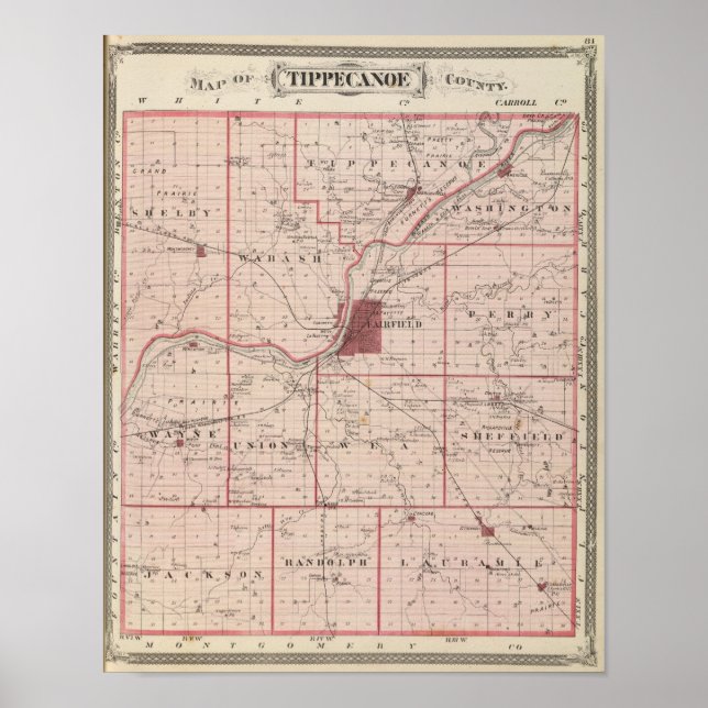 Póster Mapa del condado de Tippecanoe (Frente)