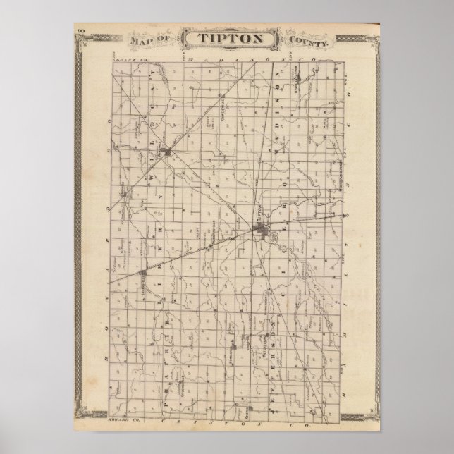 Póster Mapa del condado de Tipton (Frente)