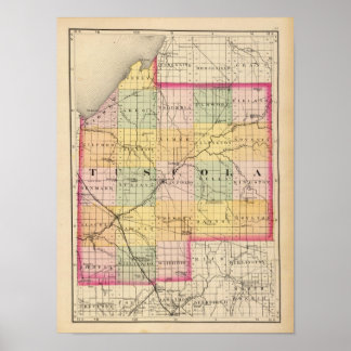 Póster Mapa del condado de Tuscola, Michigan