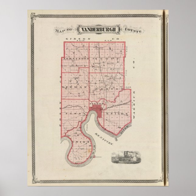 Póster Mapa del condado de Vanderburgh (Frente)