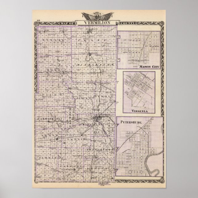 Póster Mapa del condado de Vermilion, ciudad de Mason (Frente)