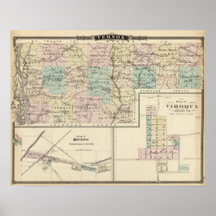 Póster Mapa del condado de Vernon, Arcadia y de Viroqua