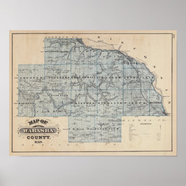 Póster Mapa del condado de Wabasha, Minnesota (Frente)