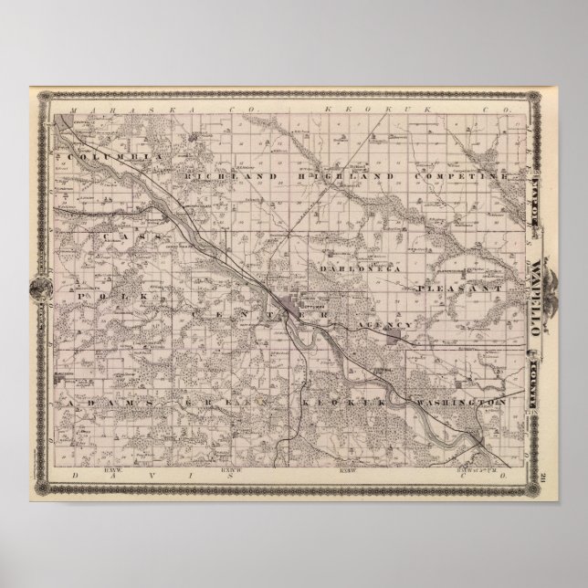 Póster Mapa del condado de Wapello, estado de Iowa (Frente)