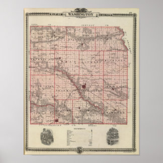 Póster Mapa del condado de Washington, estado de Iowa