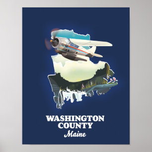 Póster Mapa del condado de Washington Maine