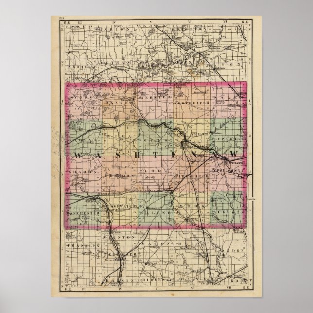Póster Mapa del condado de Washington, Michigan (Frente)
