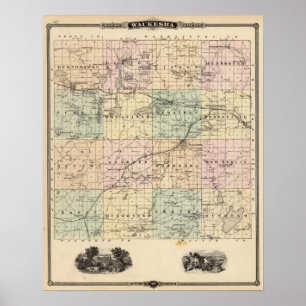Póster Mapa del condado de Waukesha, estado de Wisconsin