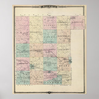 Póster Mapa del condado de Waupaca, estado de Wisconsin