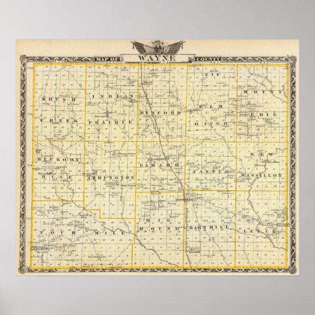 Póster Mapa del condado de Wayne (Frente)