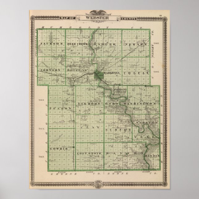 Póster Mapa del condado de Webster, estado de Iowa (Frente)