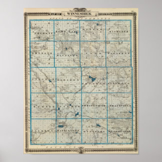 Póster Mapa del condado de Winneshiek, estado de Iowa