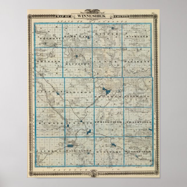 Póster Mapa del condado de Winneshiek, estado de Iowa (Frente)