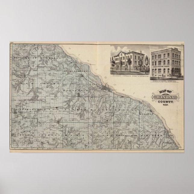 Póster Mapa del condado de Winona, Minnesota (Frente)