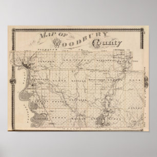 Póster Mapa del condado de Woodbury, estado de Iowa
