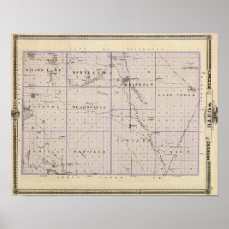 Póster Mapa del condado de Worth, estado de Iowa