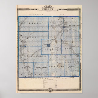 Póster Mapa del condado de Wright, estado de Iowa