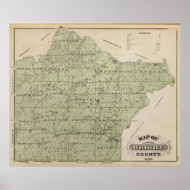 Póster Mapa del condado de Wright, Minnesota (Frente)