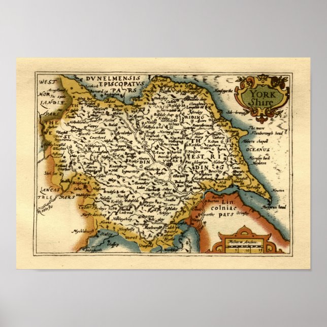 Póster Mapa del condado de Yorkshire, Inglaterra (Frente)