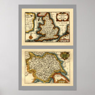 Póster Mapa del condado de Yorkshire, Inglaterra