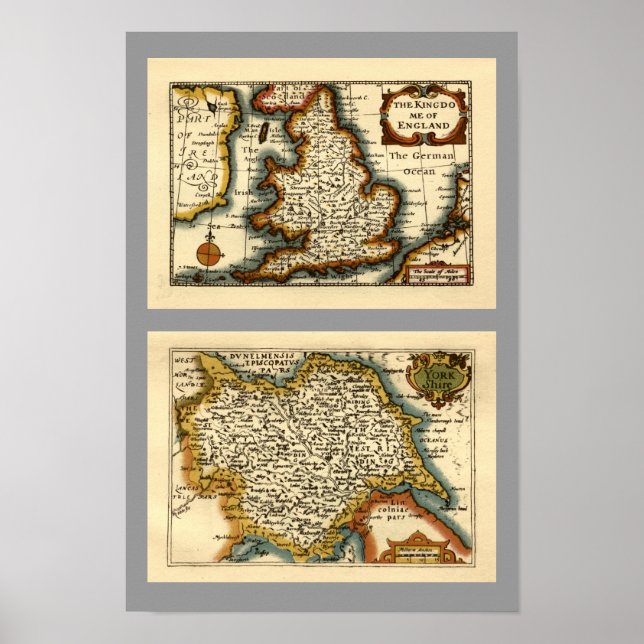 Póster Mapa del condado de Yorkshire, Inglaterra (Frente)