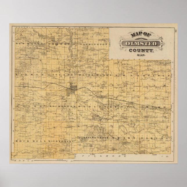 Póster Mapa del condado Olmsted, Minnesota (Frente)