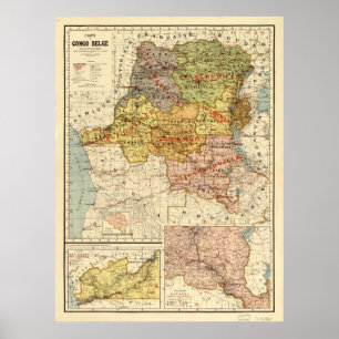 Póster Mapa del Congo, África (1896)