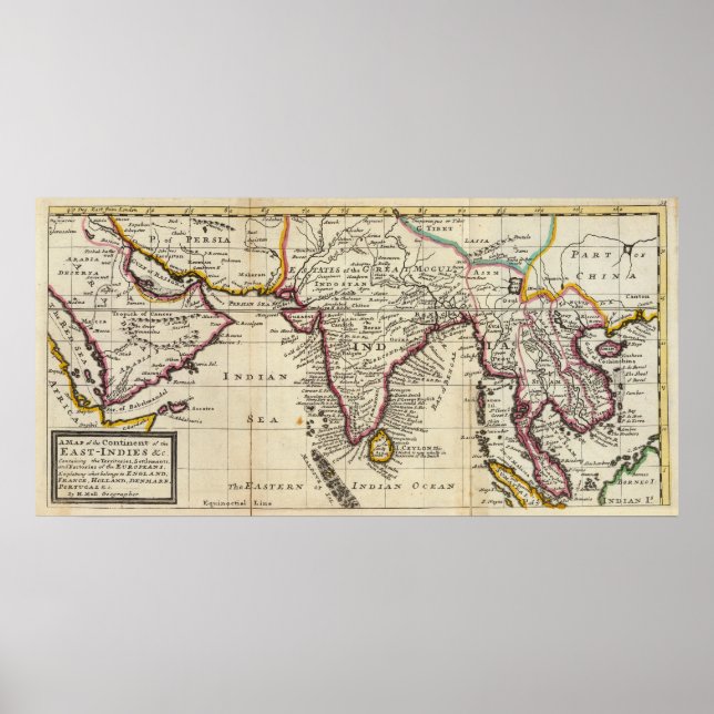 Póster Mapa del continente de las Indias Orientales (Frente)