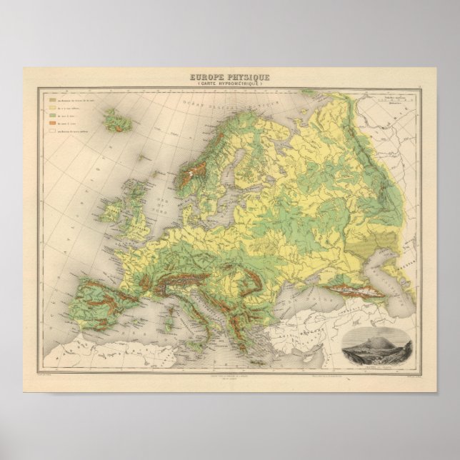 Póster Mapa del contorno de Europa (Frente)